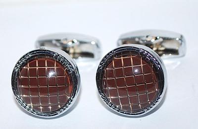 NEW CUFFLINKS SET with Brown "Checkerboard" Stone and Silver Tone Surround on a Silver Tone Setting