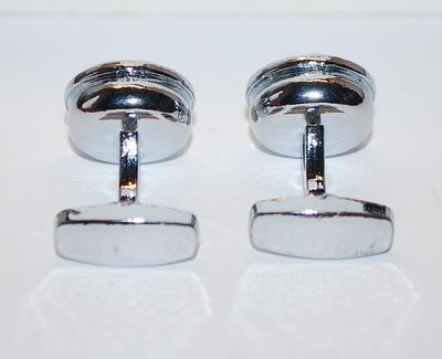 NEW CUFFLINKS SET with Brown "Checkerboard" Stone and Silver Tone Surround on a Silver Tone Setting