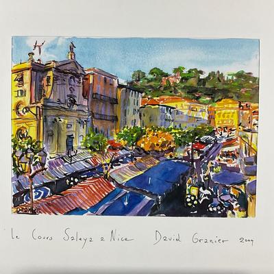 233 Original Watercolor "Le Cours Saleya à Nice" Signed David Granier 2004
