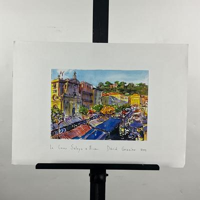 233 Original Watercolor "Le Cours Saleya à Nice" Signed David Granier 2004