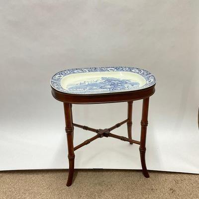 546 Blue and White Dutch Pottery Transferware Oval Meat Platter on Stand