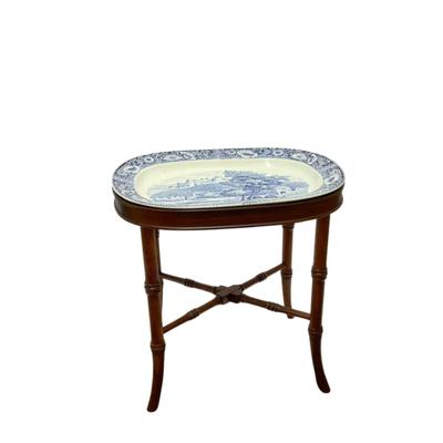 546 Blue and White Dutch Pottery Transferware Oval Meat Platter on Stand
