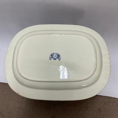 546 Blue and White Dutch Pottery Transferware Oval Meat Platter on Stand