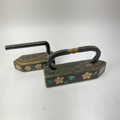 555 Pair Of Antique Handpainted Flat Irons