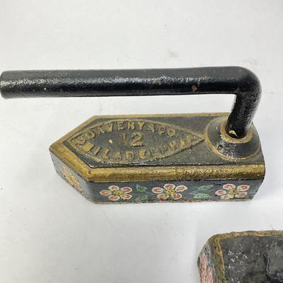 555 Pair Of Antique Handpainted Flat Irons