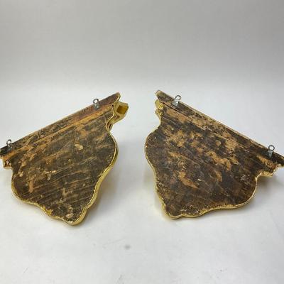 556 Pair Of Gold Gilt Antique Cherub Wall Shelves