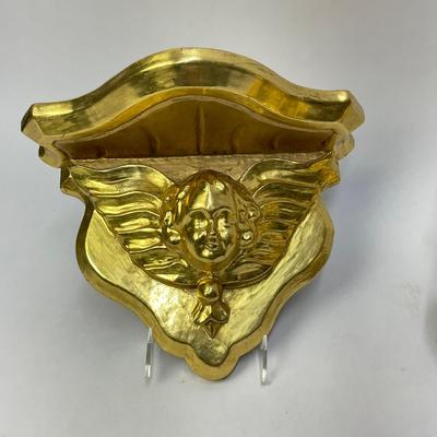 556 Pair Of Gold Gilt Antique Cherub Wall Shelves