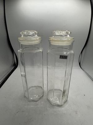 2 clear glass storage containers
