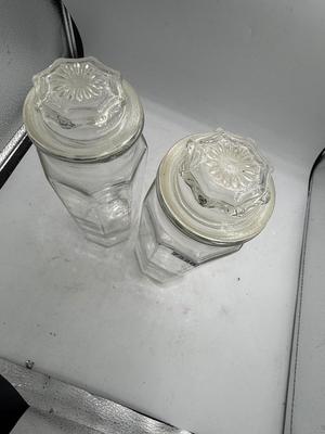2 clear glass storage containers