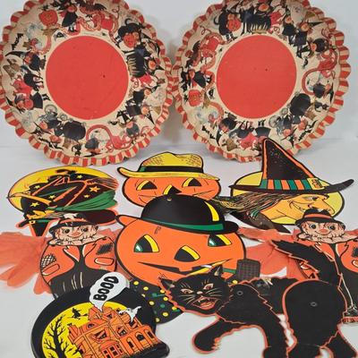 LOT 7: Vintage Annalee Halloween Witch Doll, Vintage Hallmark Halloween Paper Candy Bowl,Circa 1960s, Made in West Germany, Cardboard...