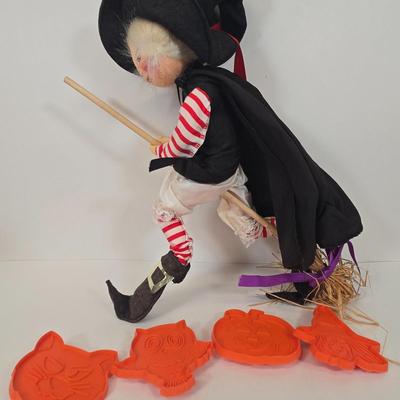 LOT 7: Vintage Annalee Halloween Witch Doll, Vintage Hallmark Halloween Paper Candy Bowl,Circa 1960s, Made in West Germany, Cardboard...