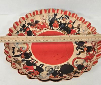 LOT 7: Vintage Annalee Halloween Witch Doll, Vintage Hallmark Halloween Paper Candy Bowl,Circa 1960s, Made in West Germany, Cardboard...