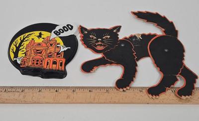 LOT 7: Vintage Annalee Halloween Witch Doll, Vintage Hallmark Halloween Paper Candy Bowl,Circa 1960s, Made in West Germany, Cardboard...