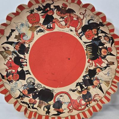 LOT 7: Vintage Annalee Halloween Witch Doll, Vintage Hallmark Halloween Paper Candy Bowl,Circa 1960s, Made in West Germany, Cardboard...