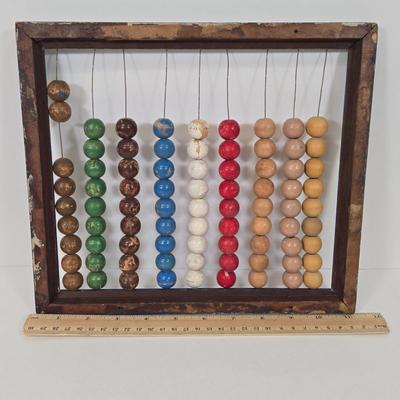 LOT 9: Vintage Bamboo Decorative Plate Featuring a Painted Tiger, Dragon Print, Mongolian Wooden Abacus with Painted Wooden Balls, Wooden...