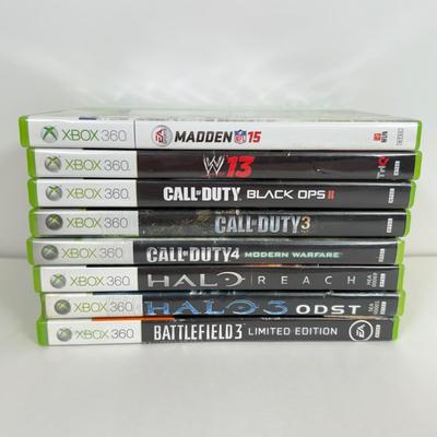 LOT 43: XBOX 360 Video Games: Battlefield 3, Call of Duty (Black Ops II, 3 & 4: Modern Warfare), Halo 3 ODST & Reach, NFL Madden...