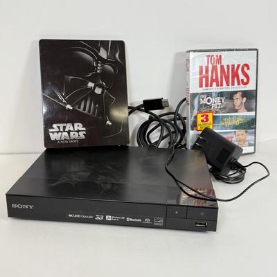 LOT 44: Sony 4K UHD Blu Ray Player Model BPD-S6700 w/ Star Wars: A New Hope Blu-Ray & Tom Hanks DVD
