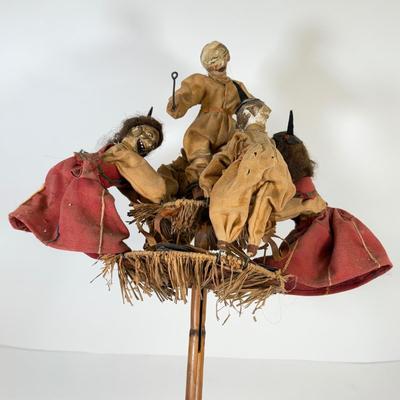 LOT 47: Early/Mid-20th Century Folk Art Noise Maker/Puppet- Hand cranked Automation Toy