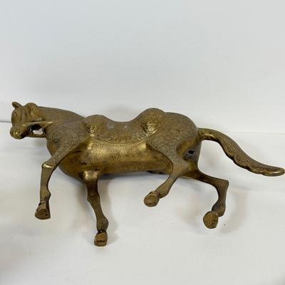LOT 48: Large Etched Brass Horse made in India, Brass decorative Mask, Marble Flower Frog/Incence Holder & Shell Mosaic Mask Decor