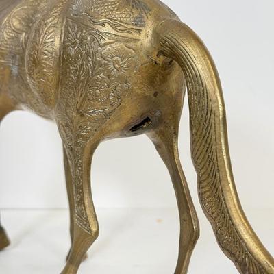 LOT 48: Large Etched Brass Horse made in India, Brass decorative Mask, Marble Flower Frog/Incence Holder & Shell Mosaic Mask Decor