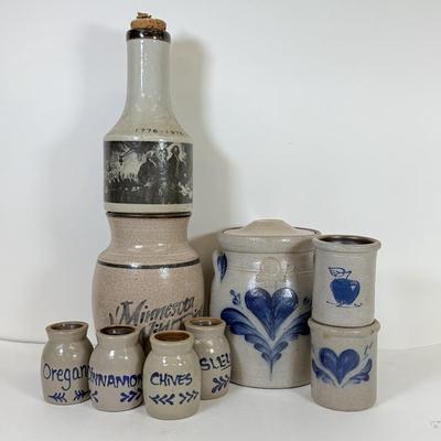 LOT 50: Stoneware Pottery Collection for Kitchen: Spice Jars, Rockdale & Rowe Pottery