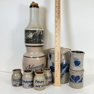 LOT 50: Stoneware Pottery Collection for Kitchen: Spice Jars, Rockdale & Rowe Pottery