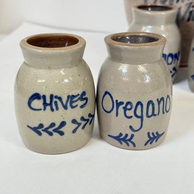 LOT 50: Stoneware Pottery Collection for Kitchen: Spice Jars, Rockdale & Rowe Pottery