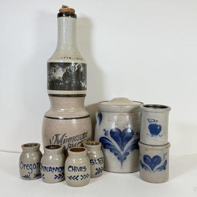 LOT 50: Stoneware Pottery Collection for Kitchen: Spice Jars, Rockdale & Rowe Pottery