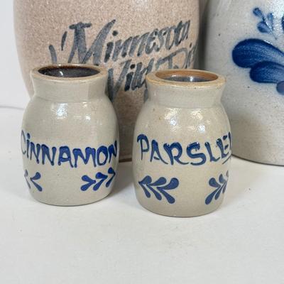 LOT 50: Stoneware Pottery Collection for Kitchen: Spice Jars, Rockdale & Rowe Pottery