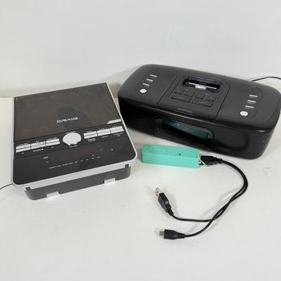 LOT 52: Craig CD Shelf System w/ Dual Alarm Clock AM/FM Stereo Radio Model CM427, Memorex iPhone/iPod Clock Radio Model Mi4290PBLK &...