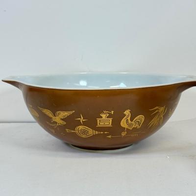 LOT 54: Pyrex Collection: Early American Cinderella Mixing Bowl Set, Amish Butterprint Bowl & (Corning) Ruby Scroll Saucers/Plates