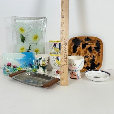 LOT 55: Four Vintage Egg Cups, Bovano Plate, Glass Plates & More