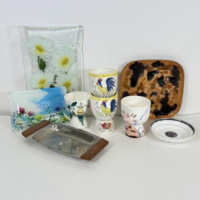 LOT 55: Four Vintage Egg Cups, Bovano Plate, Glass Plates & More