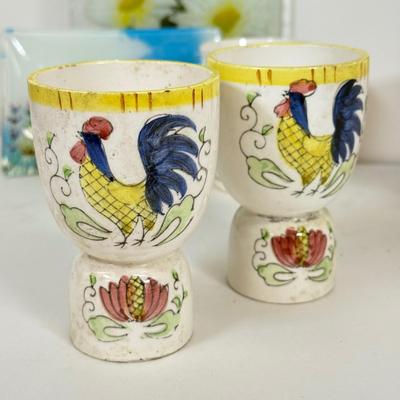 LOT 55: Four Vintage Egg Cups, Bovano Plate, Glass Plates & More