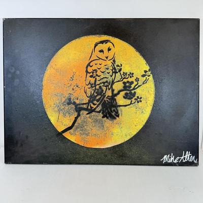 LOT 57: Owl Moon Stencil Painting signed by artist Mike Alter