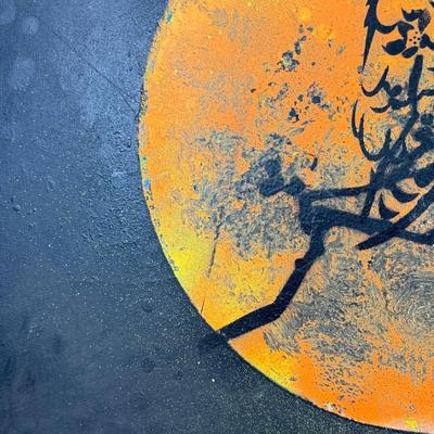 LOT 57: Owl Moon Stencil Painting signed by artist Mike Alter