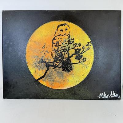 LOT 57: Owl Moon Stencil Painting signed by artist Mike Alter