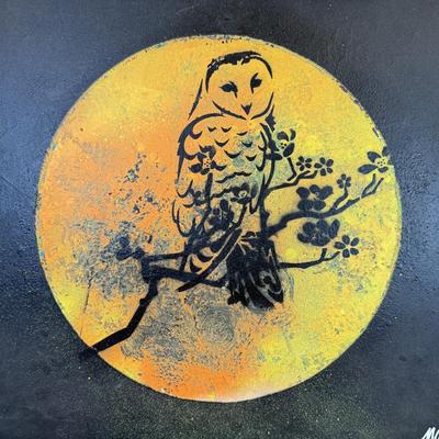 LOT 57: Owl Moon Stencil Painting signed by artist Mike Alter