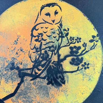 LOT 57: Owl Moon Stencil Painting signed by artist Mike Alter