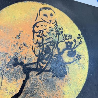 LOT 57: Owl Moon Stencil Painting signed by artist Mike Alter