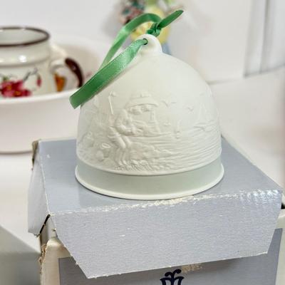 LOT 64: 1992 Lladro Collector's Society Bell, Hand Painted Japanese Figurine, Eagle Brand Ironstone Hand Painted Bowl & More