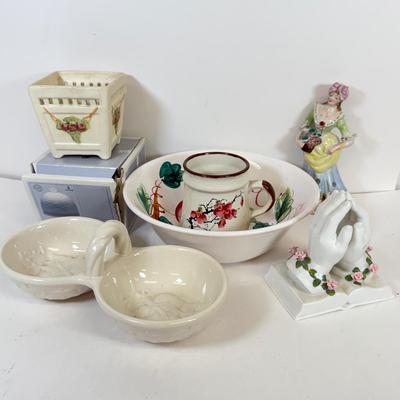 LOT 64: 1992 Lladro Collector's Society Bell, Hand Painted Japanese Figurine, Eagle Brand Ironstone Hand Painted Bowl & More