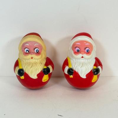 LOT 68: Vintage Kiddie Products Inc. Poly Santas, Paperboard Father Christmas Wall Decor, Painting, Toys