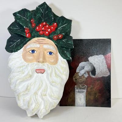 LOT 68: Vintage Kiddie Products Inc. Poly Santas, Paperboard Father Christmas Wall Decor, Painting, Toys