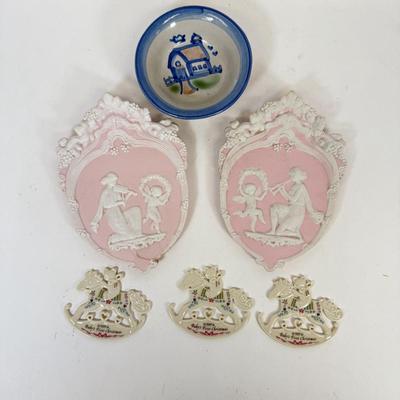 LOT 71: Vintage Paper Dress Up Dolls, Pink Bisque Porcelain Wall Hangings, Vintage Veil & More
