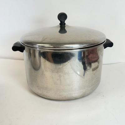 LOT 76: Hanging Metal Pot Rack w/ Farberware Pots & T-Fal Pans