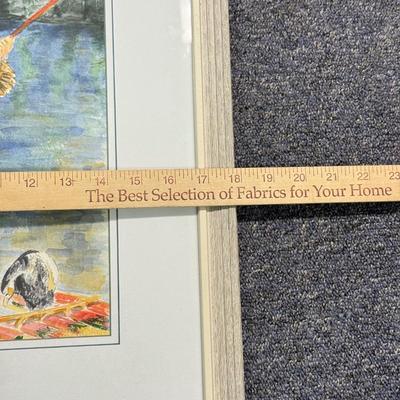 LOT 77: Framed Watercolor of Man on Punt Boat