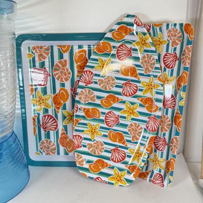 LOT 78: For the Beach House: Surfboard Platters, Large Drink Dispenser, Mermaid Pillow Covers (washable)& More
