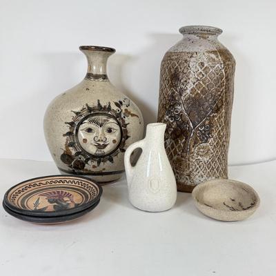 LOT 80: Pottery: Signed Vase, Sun Vase made in Mexico, Greek Plate & More