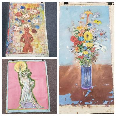 LOT 81: Collection of Colorful Paintings on Canvas